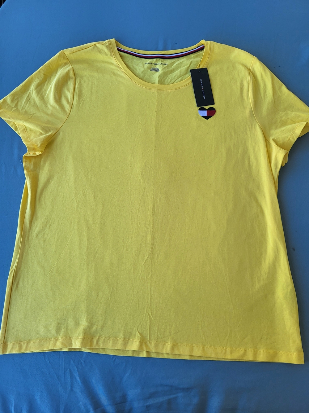 Tommy Hilfiger Bright Yellow Short Sleeve Crewneck Tee with Heart Patch NwT